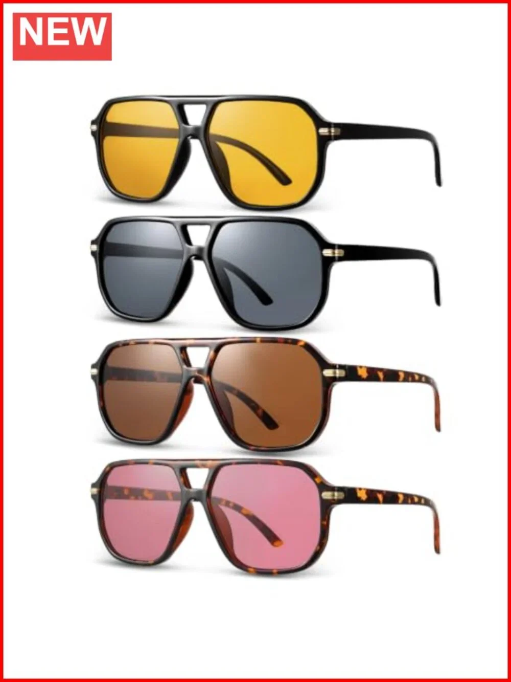 Oversized Square Sunglasses UV400 PC Frame 3-Pack Unisex